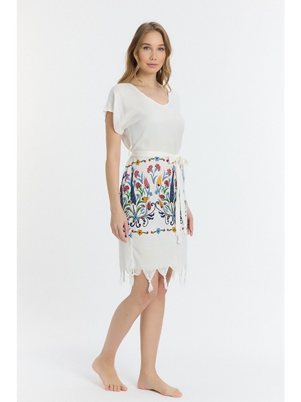 Lacivert Copia Kadın Bambu Plaj Elbisesi-5