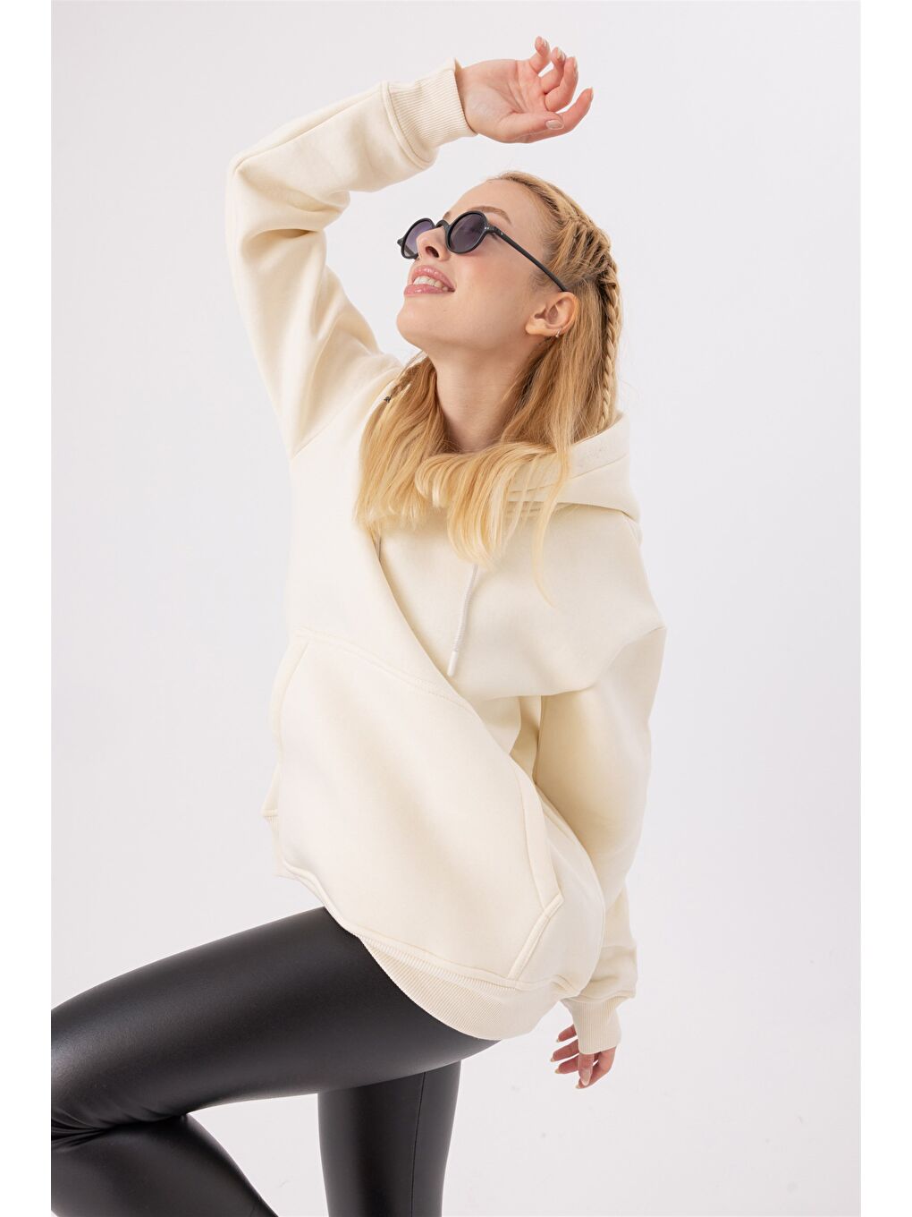 Ekru Kadın Stay Oversize Krem Hoodie Sweatshirt-1
