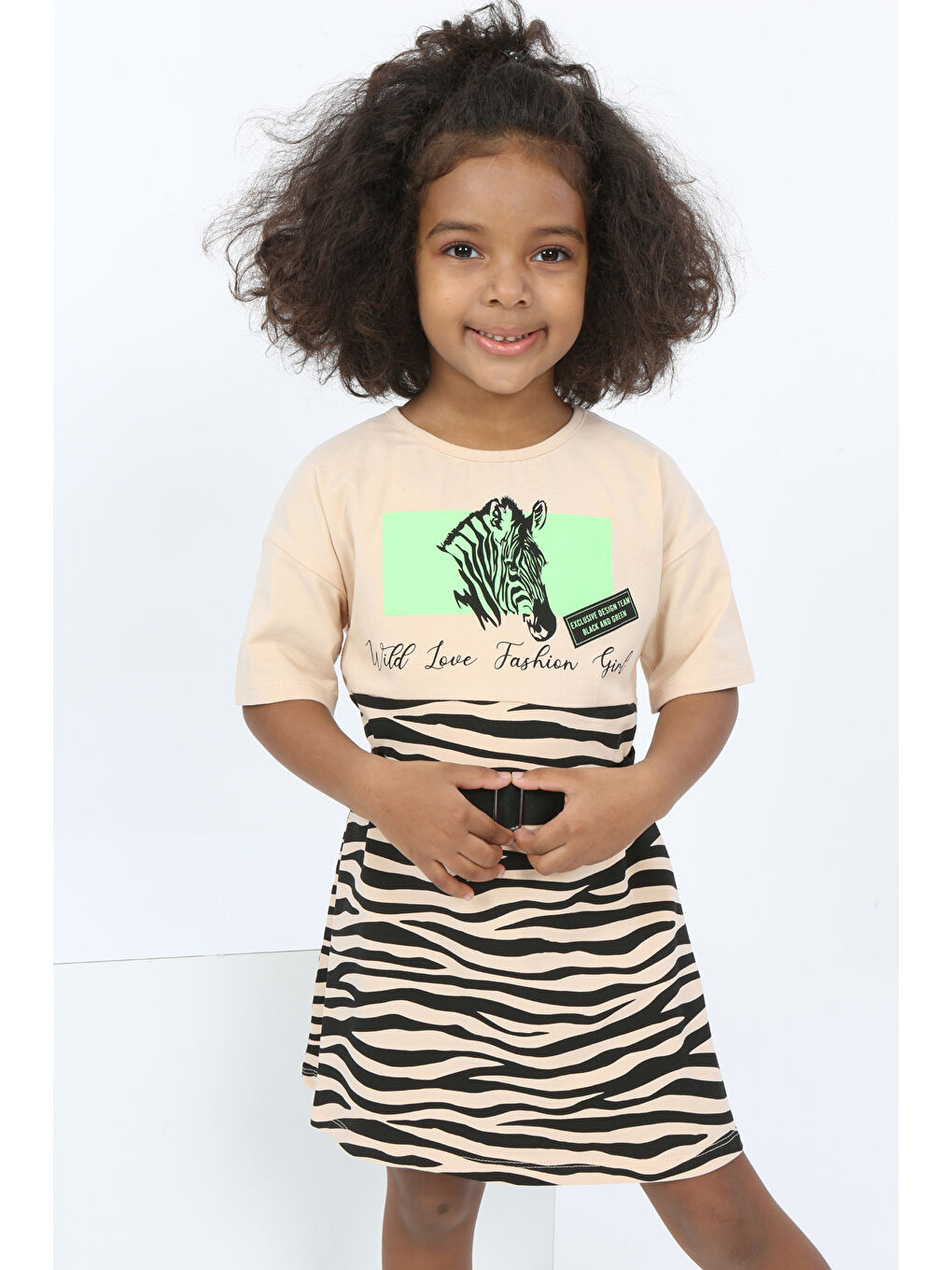 Toontoykids Bej Kız Çocuk Zebra Baskılı Elbise - 2