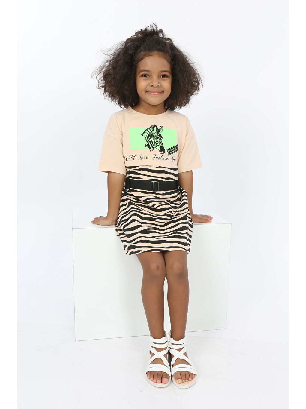 Toontoykids Bej Kız Çocuk Zebra Baskılı Elbise - 3