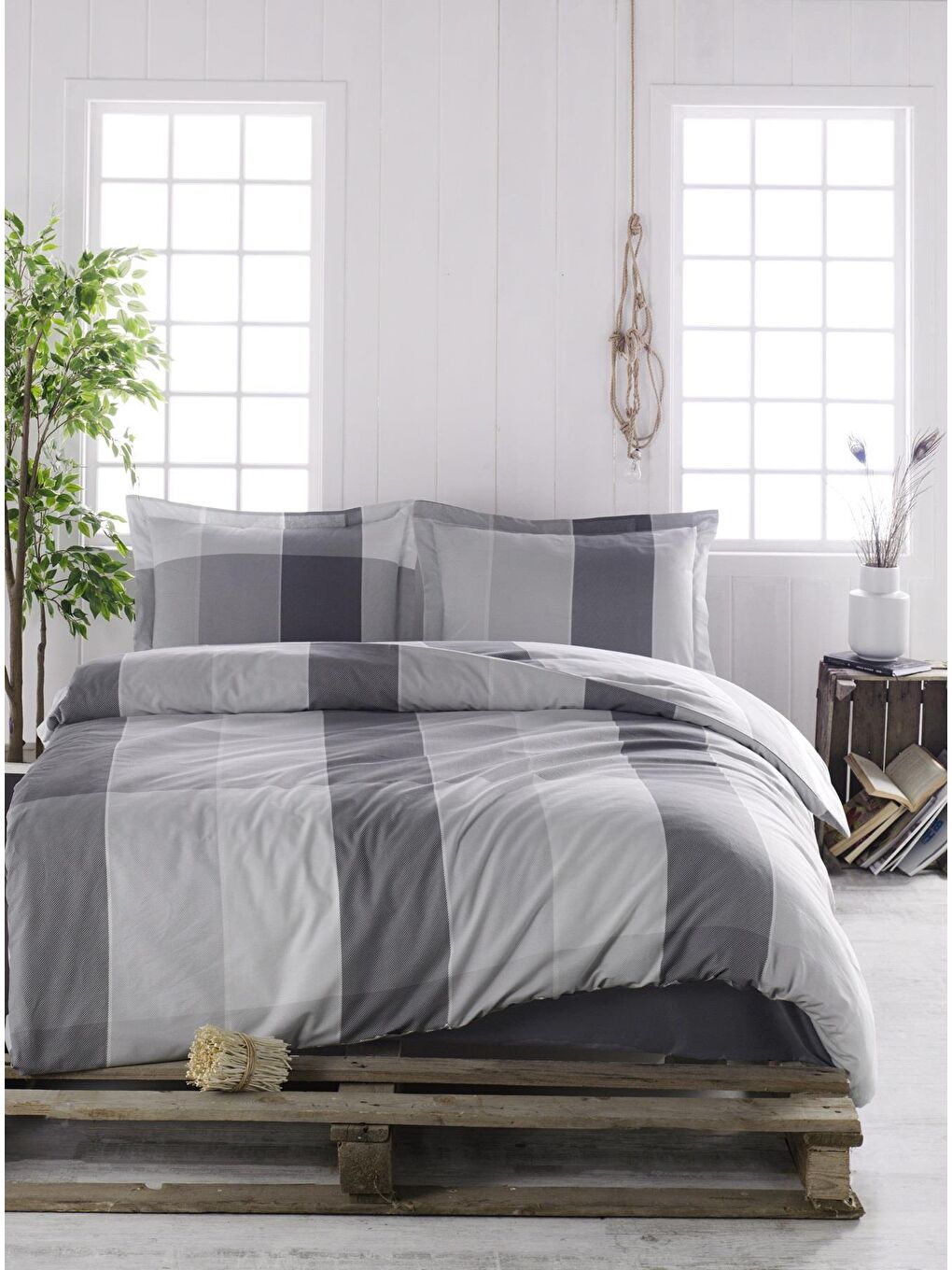 Gri Line %100 Doğal Pamuklu Tek Kişilik Nevresim Takımı Renkli