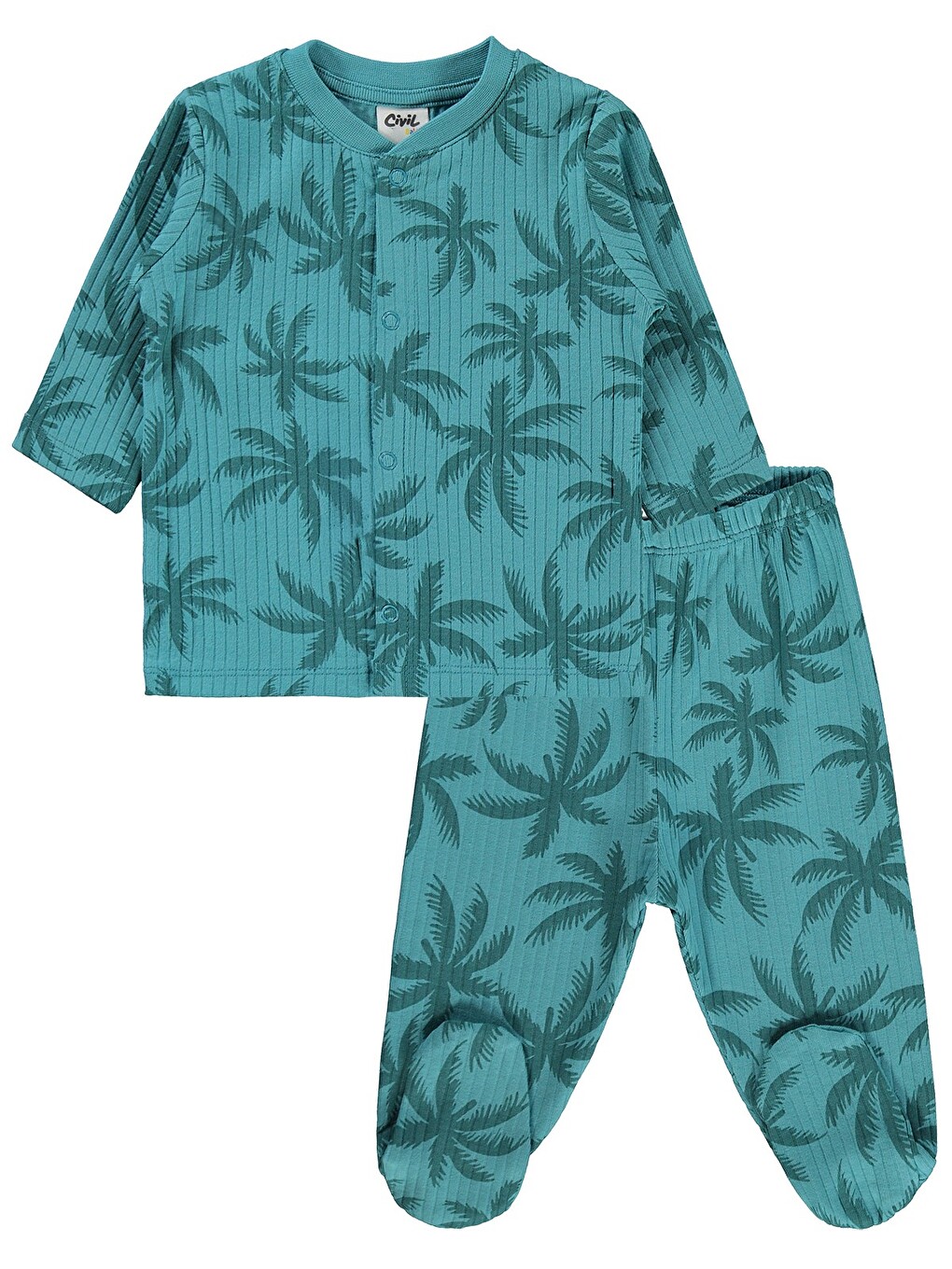Petrol Baby Palmiye Empirme 1-9 Ay Pijama Takımı - Yeşil-2
