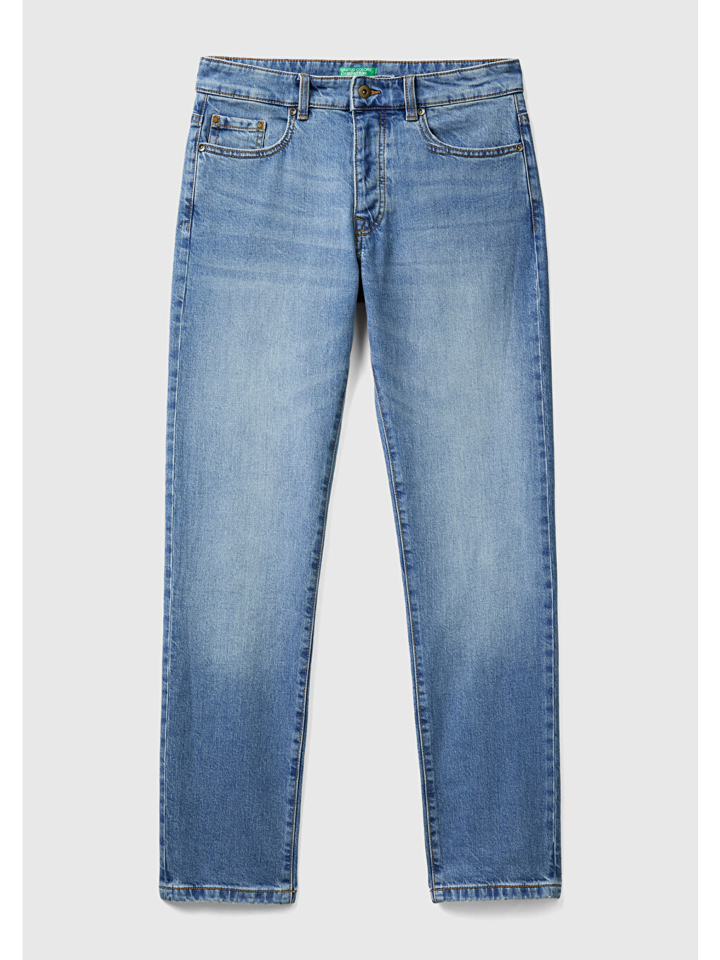 Erkek Açık Mavi Pamuk Karışımlı Arkası Logo Etiketli Cepli Denim Jean Pantolon-1