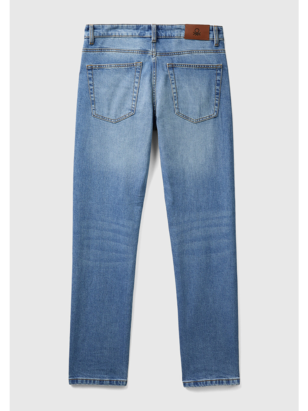 Erkek Açık Mavi Pamuk Karışımlı Arkası Logo Etiketli Cepli Denim Jean Pantolon-3