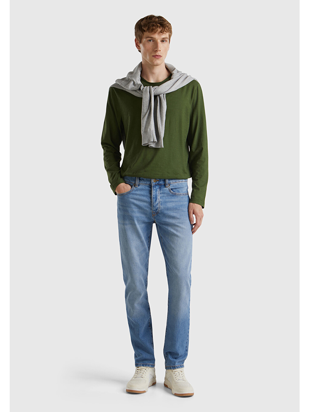 Erkek Açık Mavi Pamuk Karışımlı Arkası Logo Etiketli Cepli Denim Jean Pantolon-4