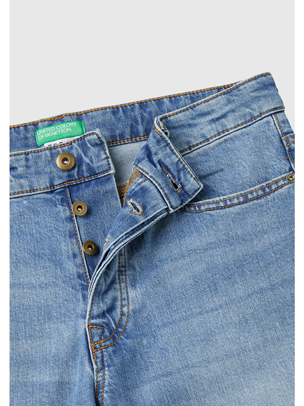 Erkek Açık Mavi Pamuk Karışımlı Arkası Logo Etiketli Cepli Denim Jean Pantolon-5