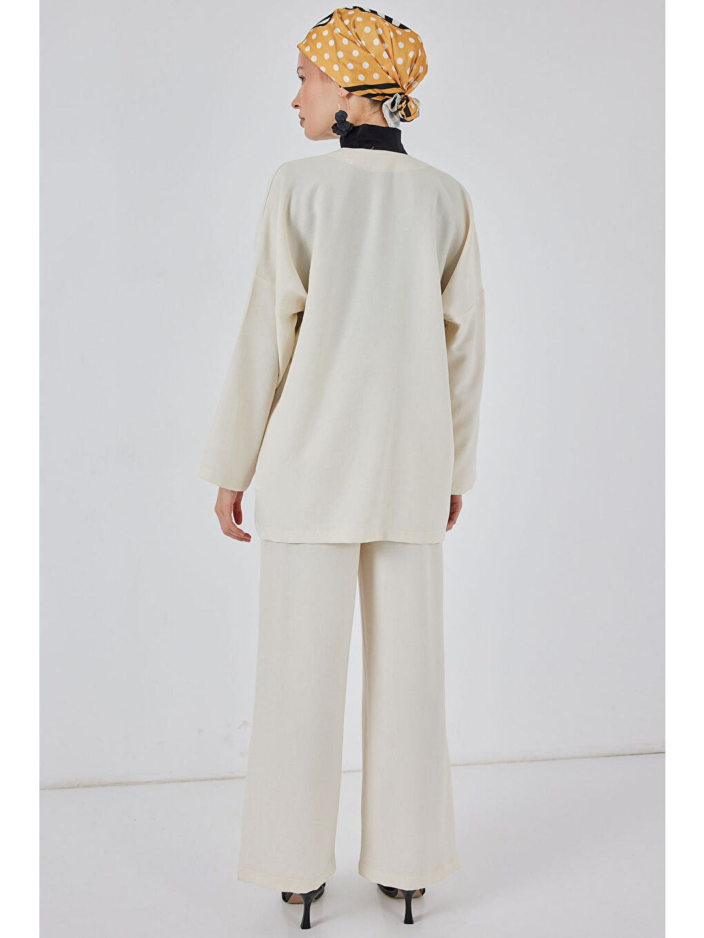 Kadın Keten Kimono İkili Takım 6727 - Ekru-5