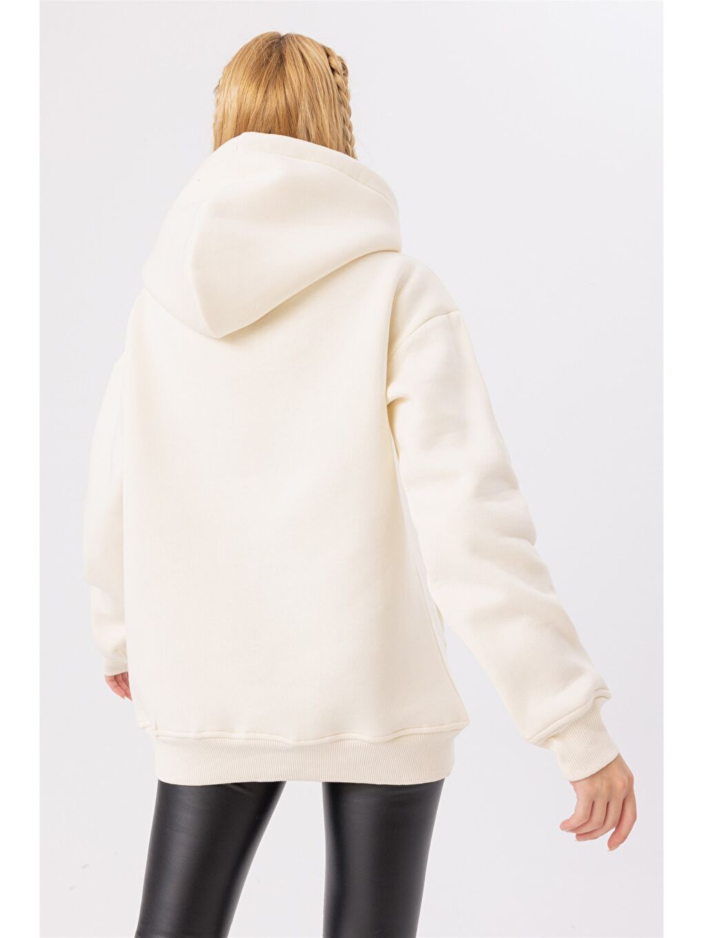 Ekru Kadın Stay Oversize Krem Hoodie Sweatshirt-4