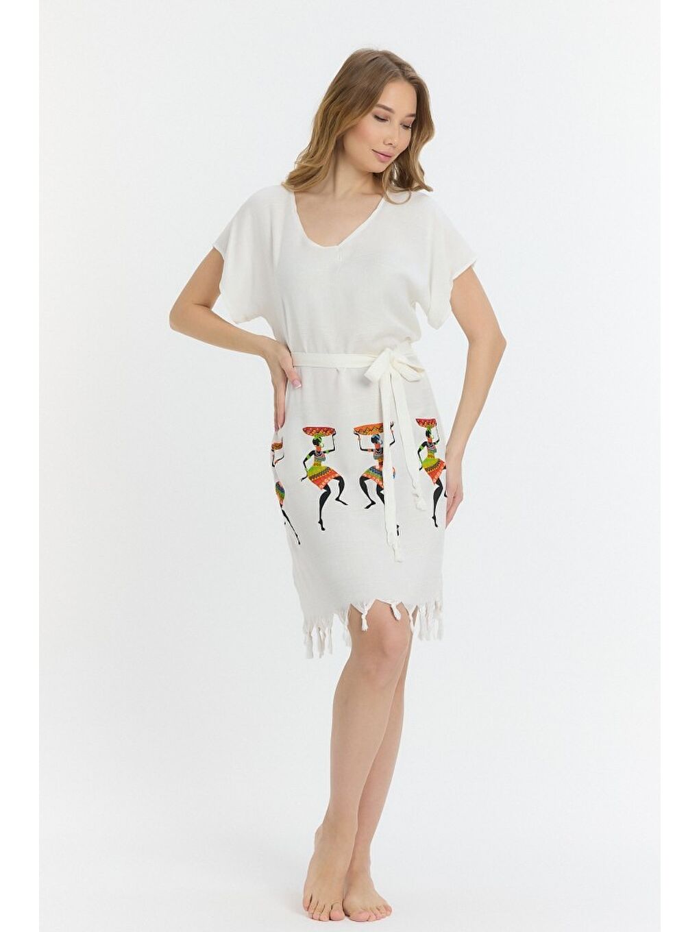 Kırmızı Copia Kadın Bambu Plaj Elbisesi-5