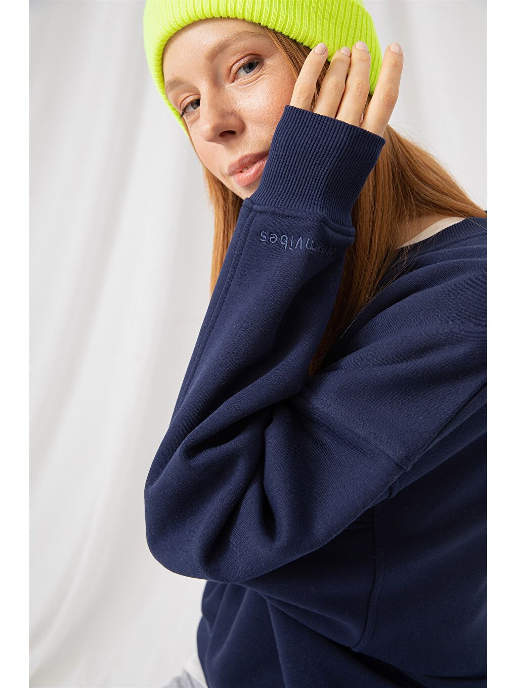 Kadın Vibe Oversize Lacivert Sweatshirt-1