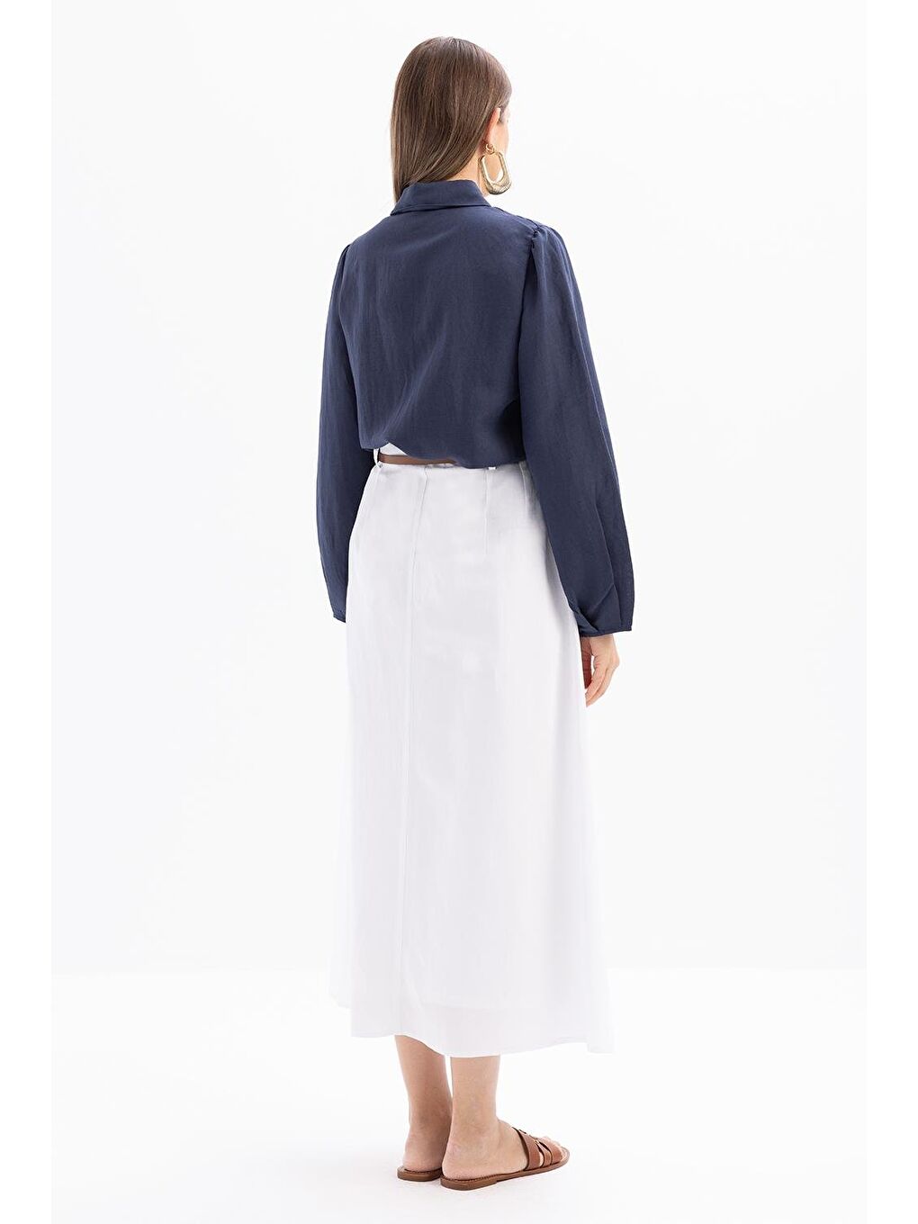 Beyaz-Pileli Kemerli Kloş Etek-2