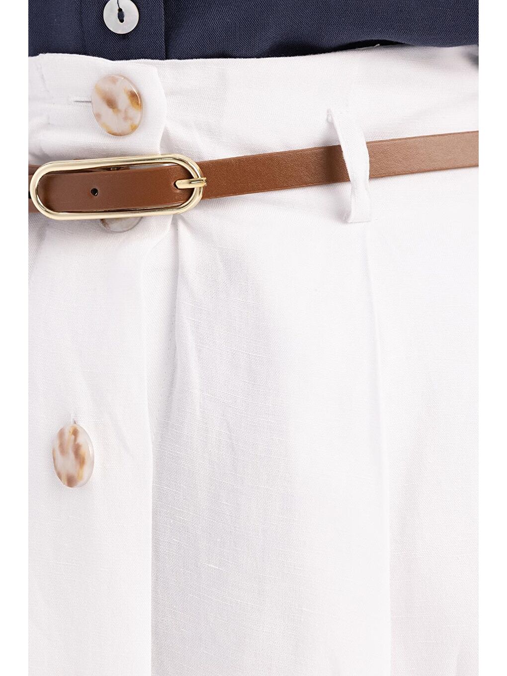 Beyaz-Pileli Kemerli Kloş Etek-3