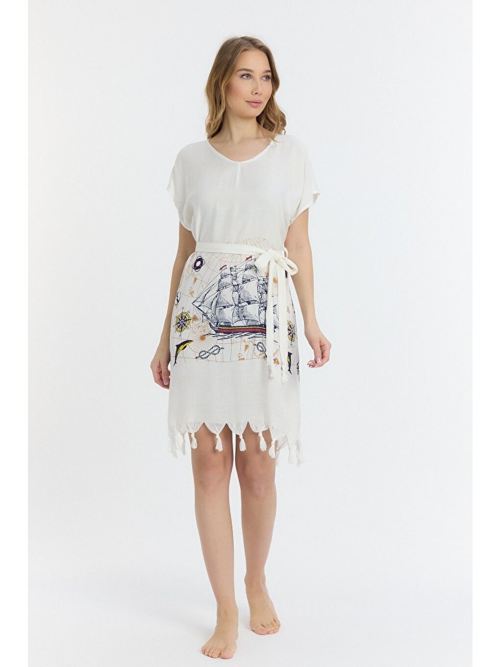 Mavi Copia Kadın Bambu Plaj Elbisesi-3