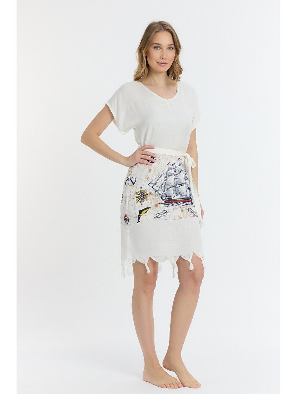 Mavi Copia Kadın Bambu Plaj Elbisesi-4