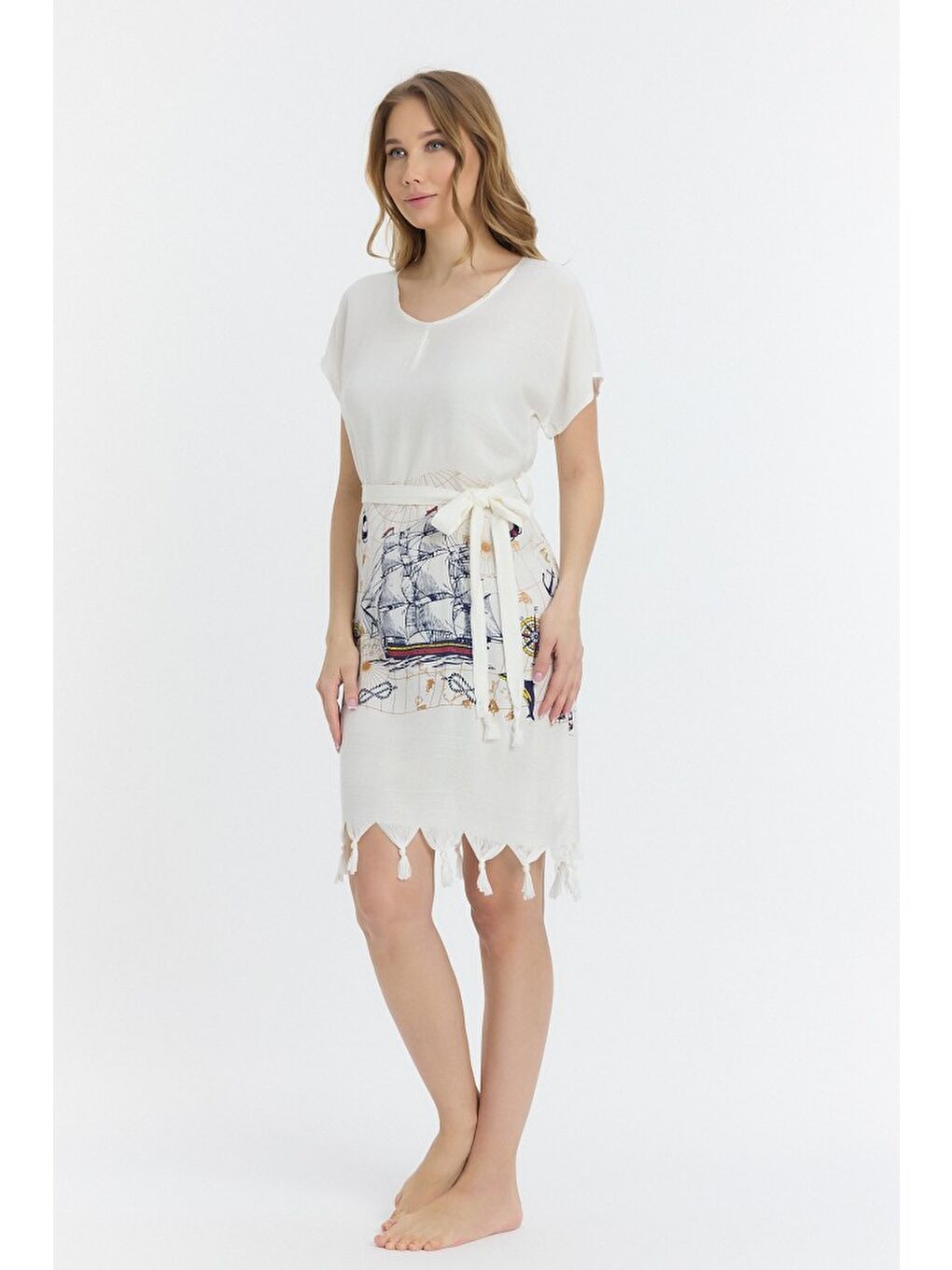 Mavi Copia Kadın Bambu Plaj Elbisesi-5