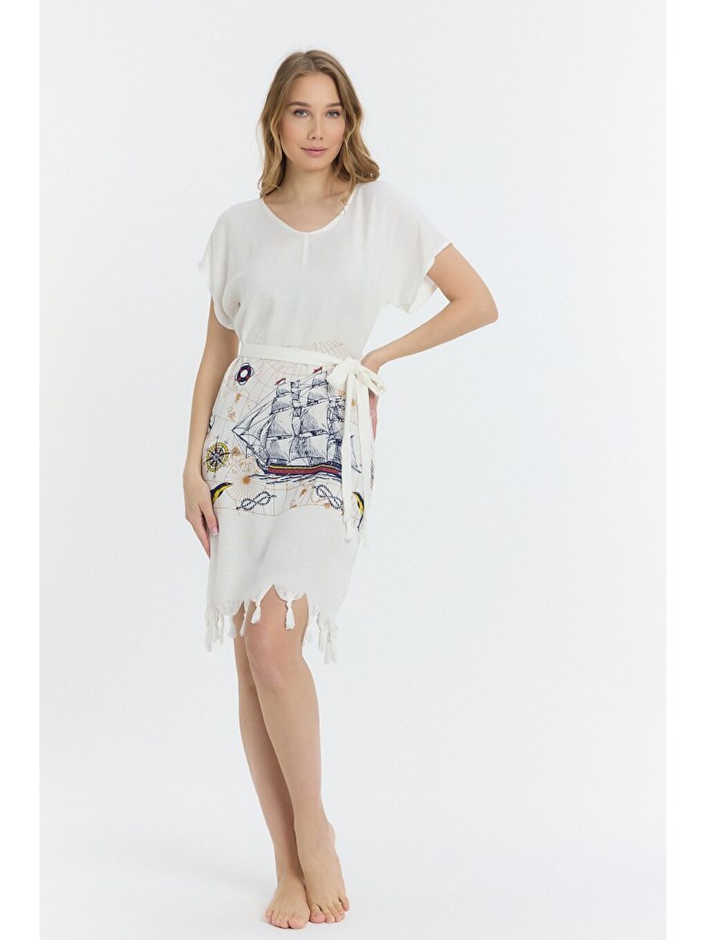 Mavi Copia Kadın Bambu Plaj Elbisesi-6