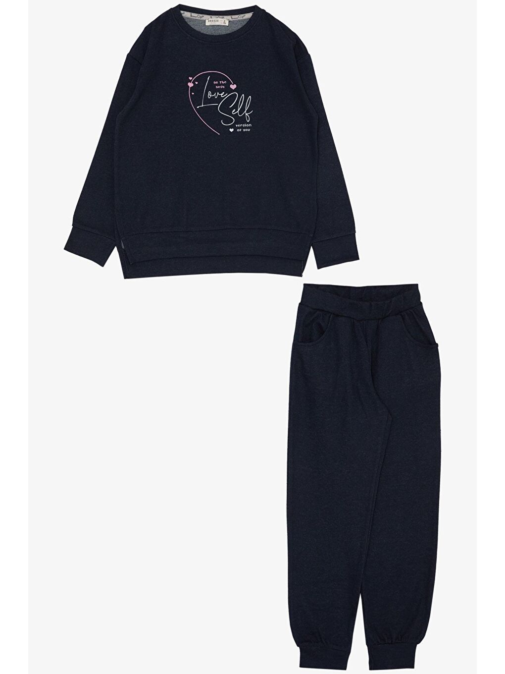 Kız Çocuk Eşofman Takım Sevgi Temalı Yazı Baskılı Lacivert (6-12 Yaş)