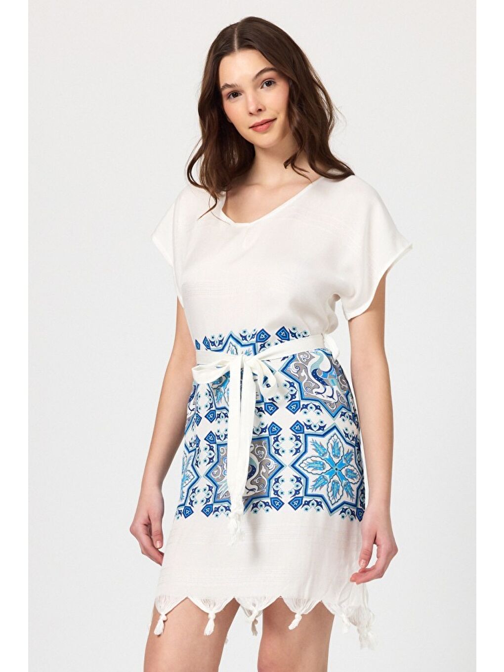 Beyaz Copia Kadın Bambu Plaj Elbisesi-3