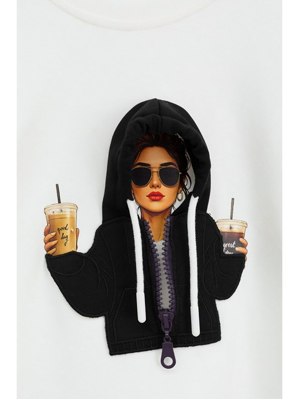 Siyah Kız Çocuk Hoodie Detaylı Sweatshirt Geniş Paça Eşofman Takımı 24779-4