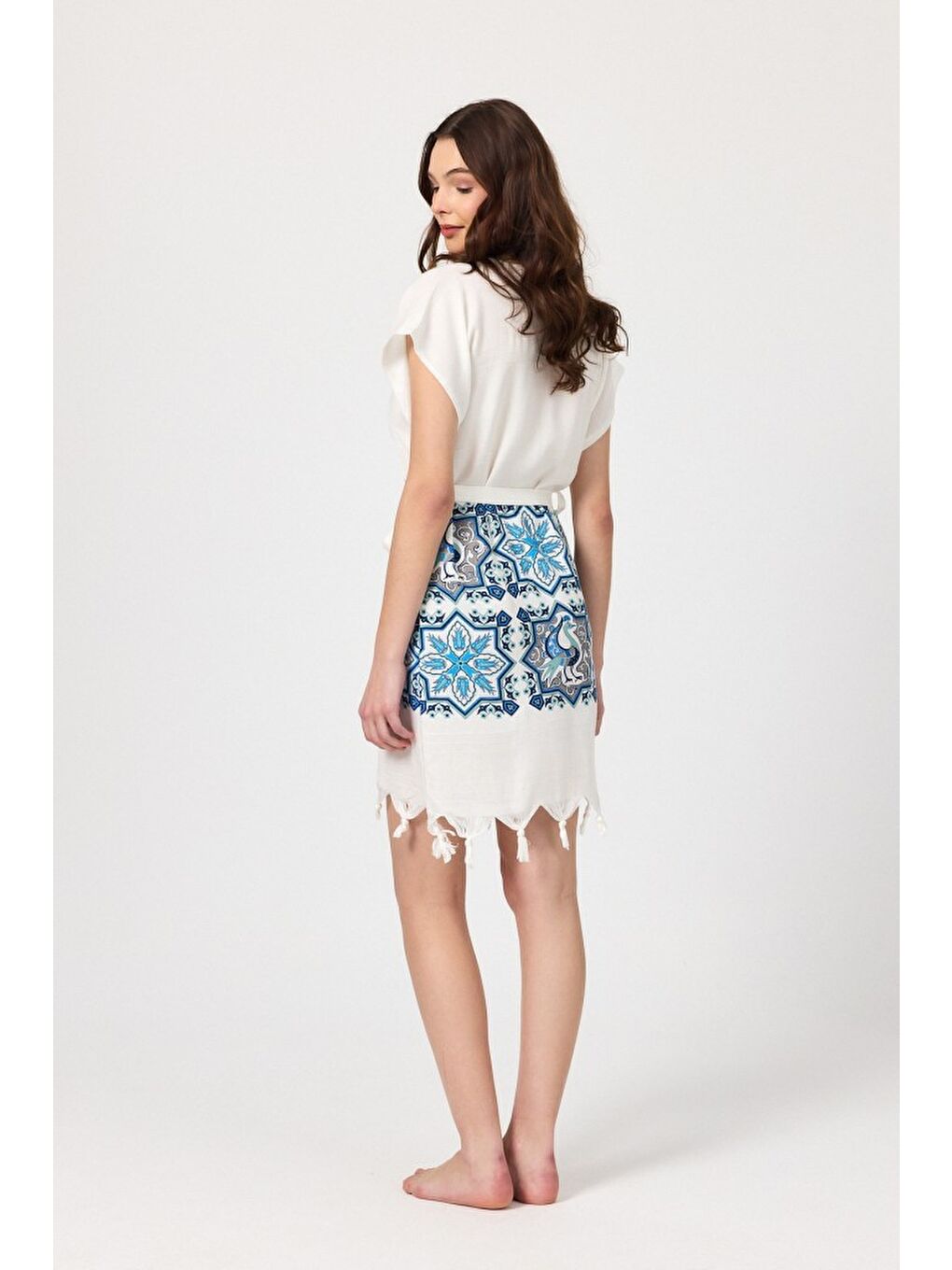 Beyaz Copia Kadın Bambu Plaj Elbisesi-4