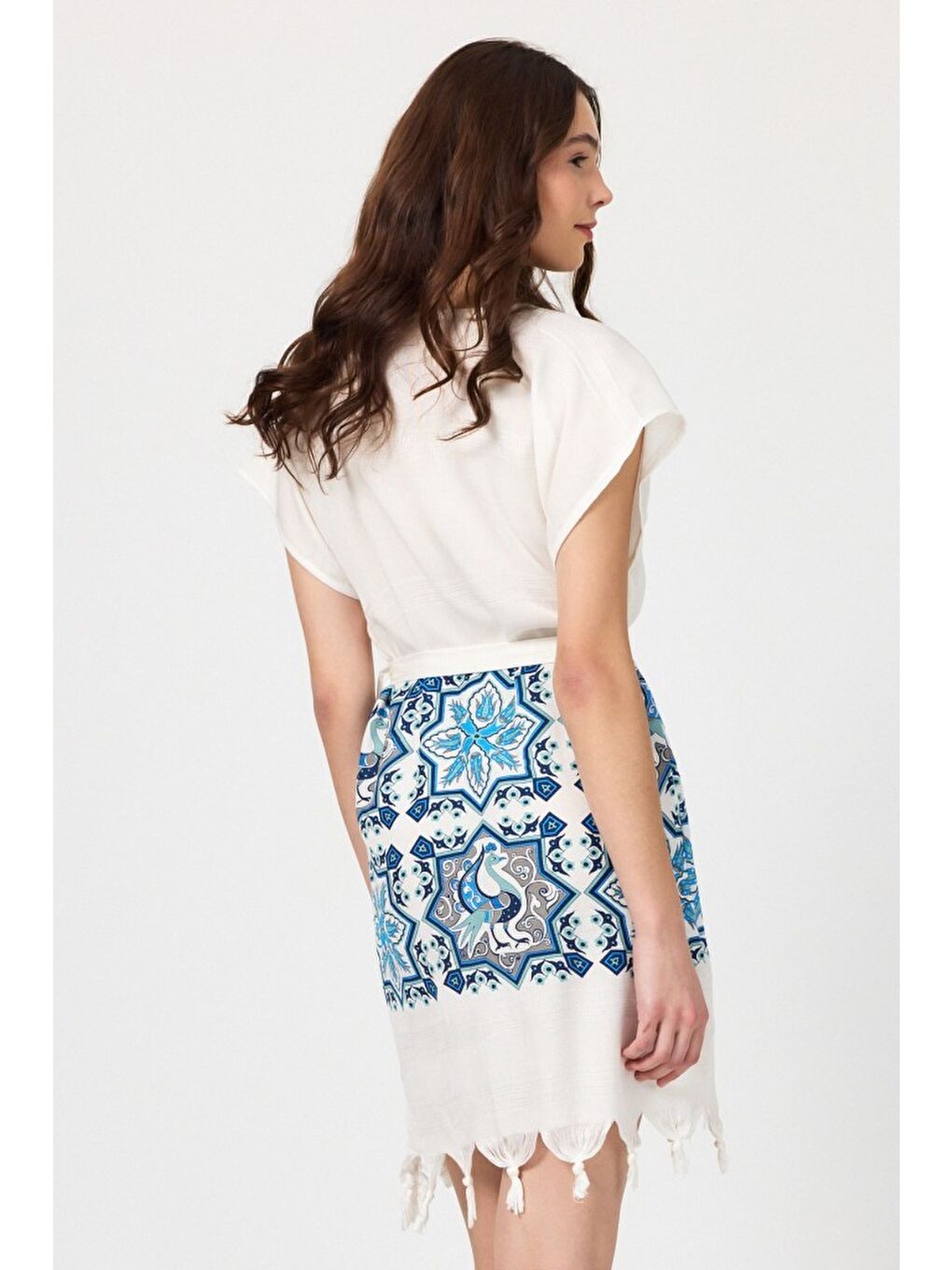 Beyaz Copia Kadın Bambu Plaj Elbisesi-5