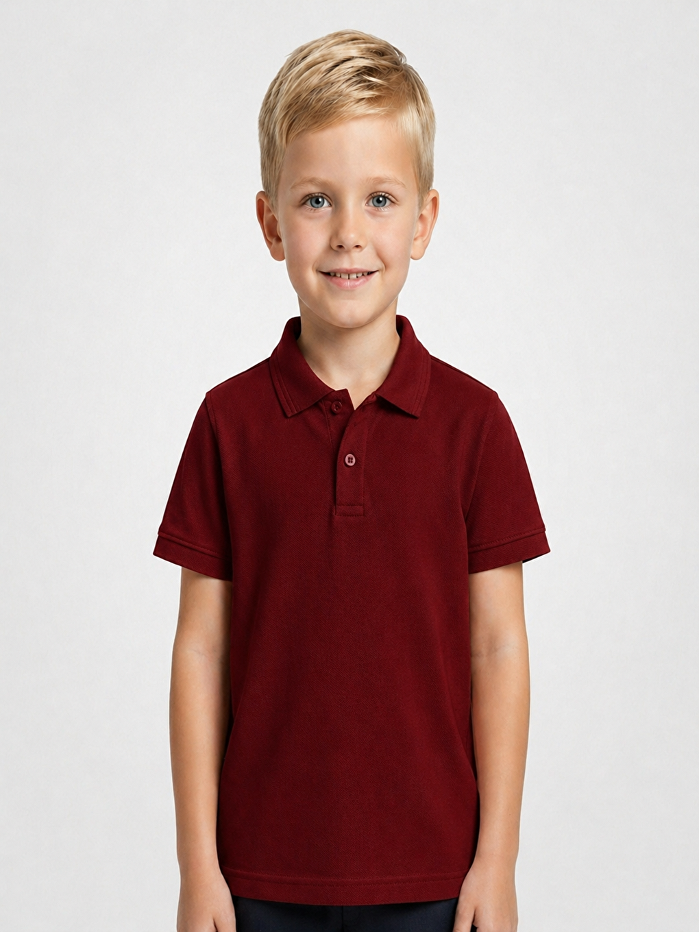 Bordo Kids Polo Yaka Basic Kısa Kollu Unisex Çocuk Tişört