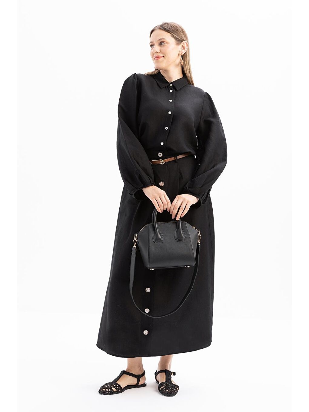 Siyah-Pileli Kemerli Kloş Etek-1