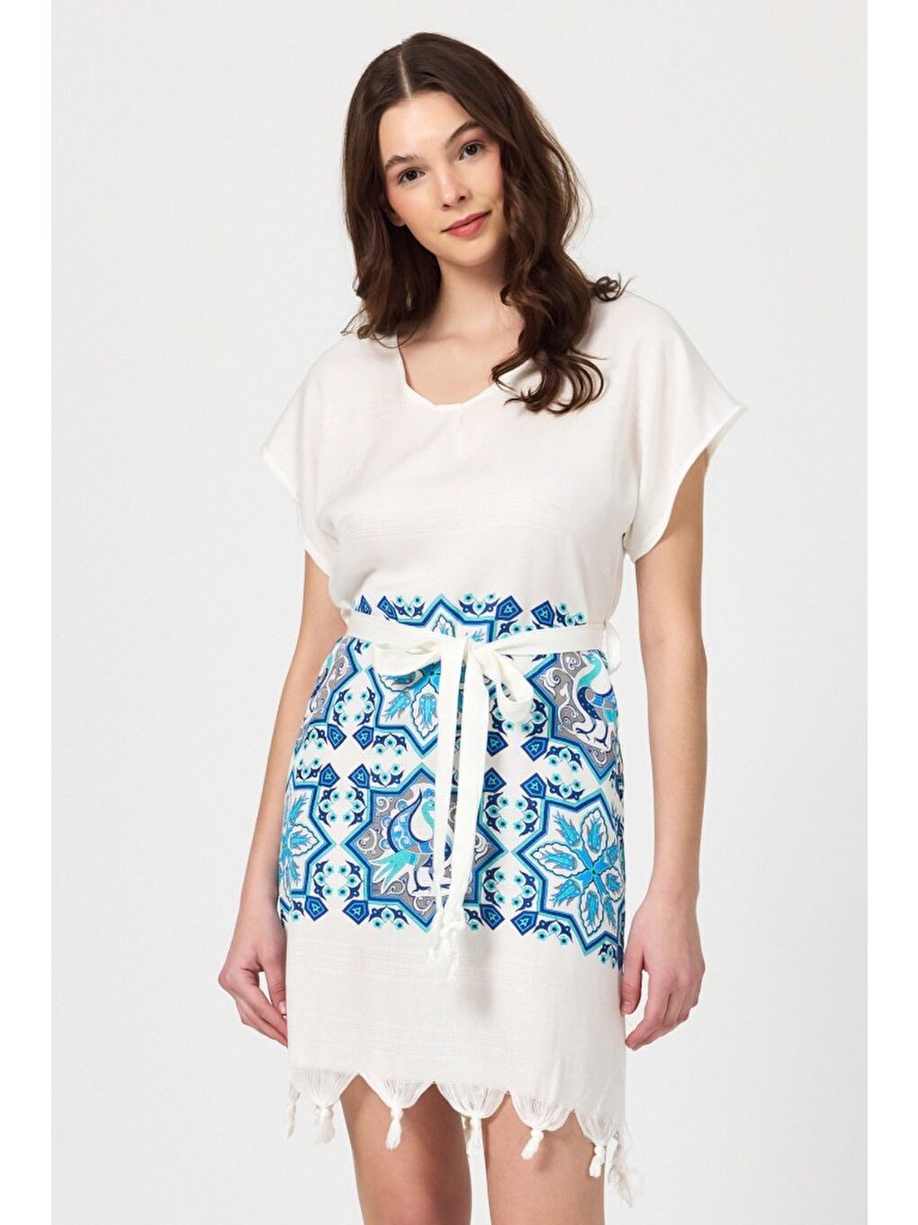 Beyaz Copia Kadın Bambu Plaj Elbisesi-6