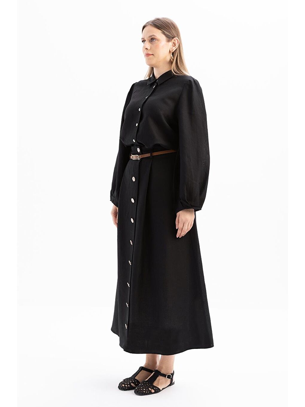 Siyah-Pileli Kemerli Kloş Etek-2