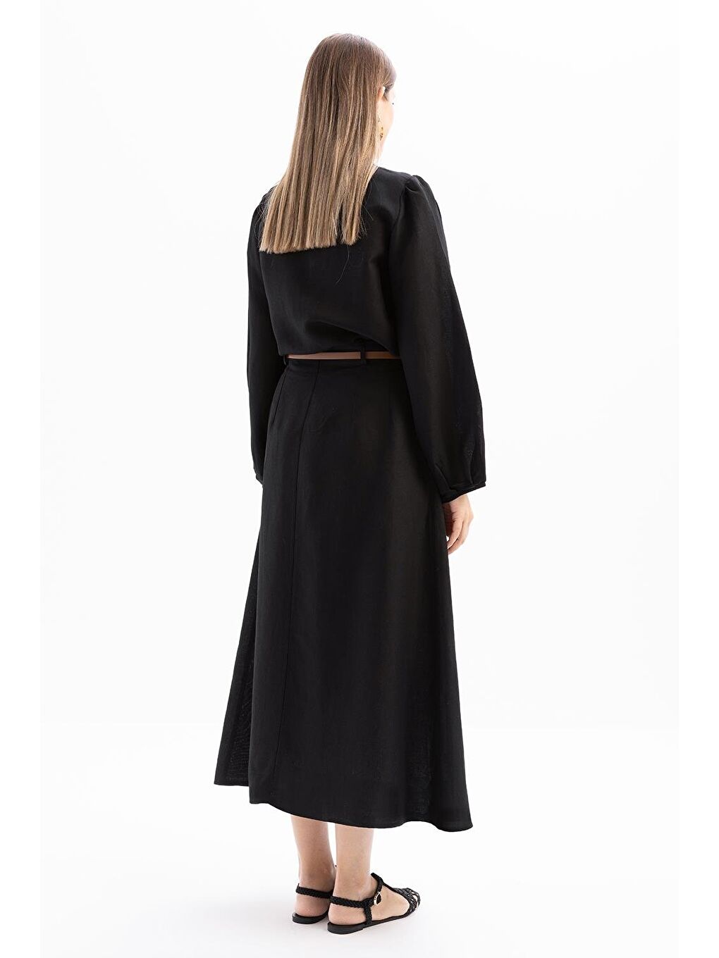 Siyah-Pileli Kemerli Kloş Etek-3