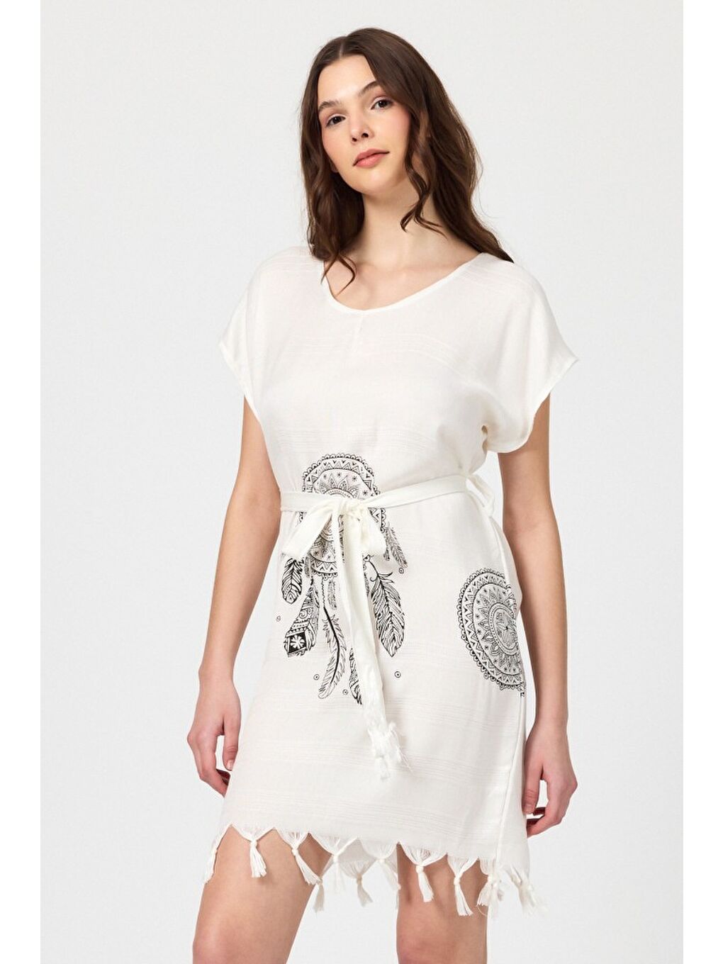 Gri Copia Kadın Bambu Plaj Elbisesi-3