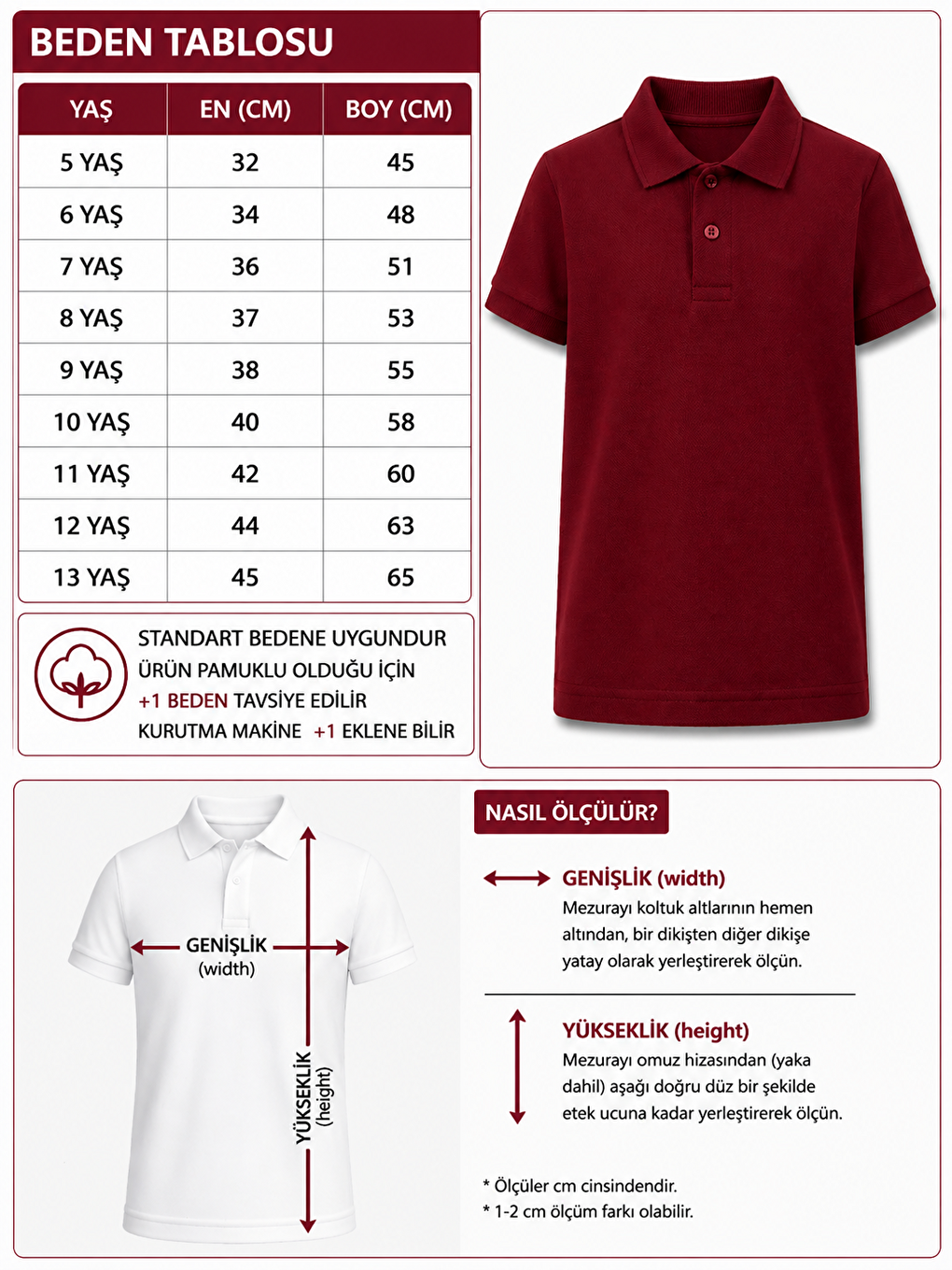 Bordo Kids Polo Yaka Basic Kısa Kollu Unisex Çocuk Tişört-1