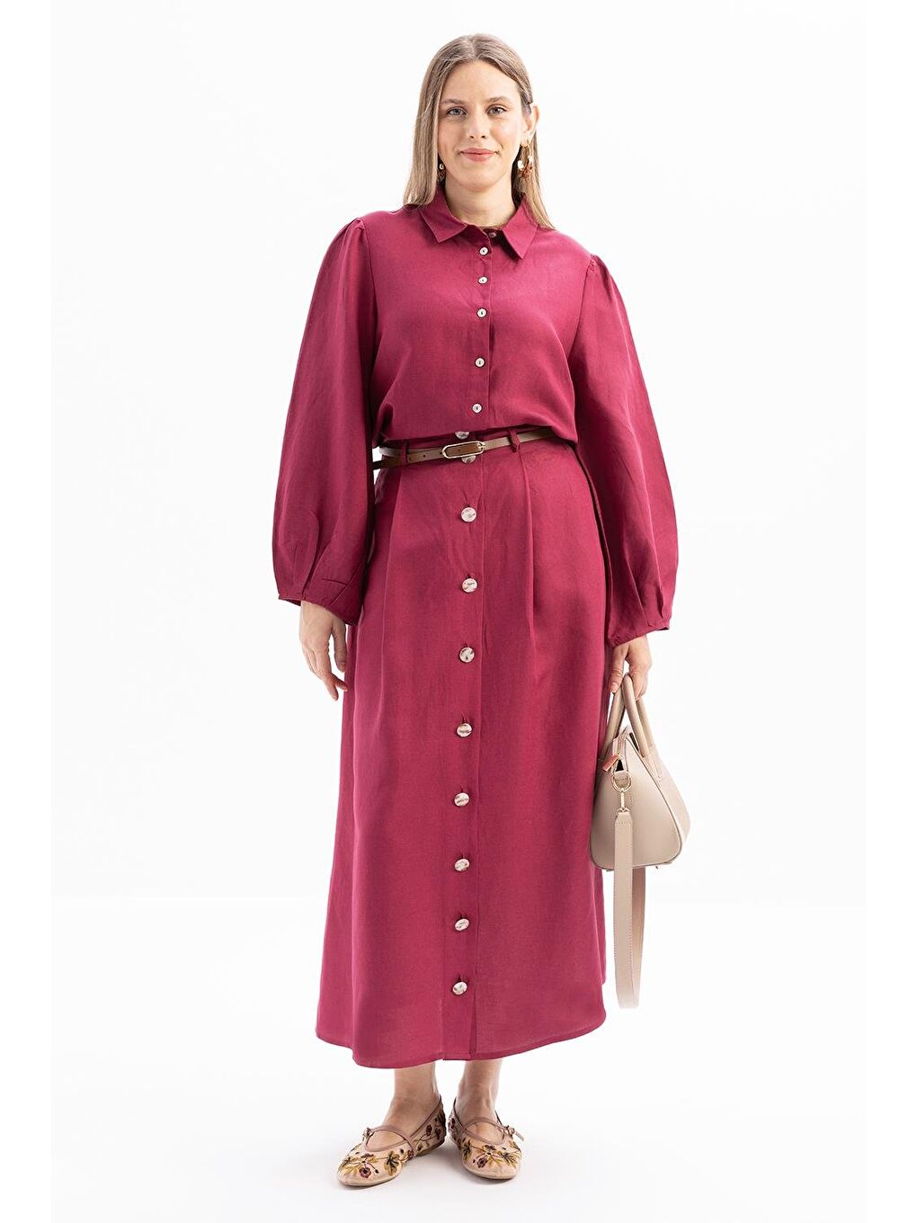 Kırmızı Vişne-Pileli Kemerli Kloş Etek-1