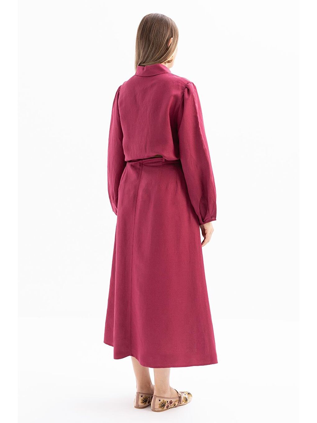 Kırmızı Vişne-Pileli Kemerli Kloş Etek-3