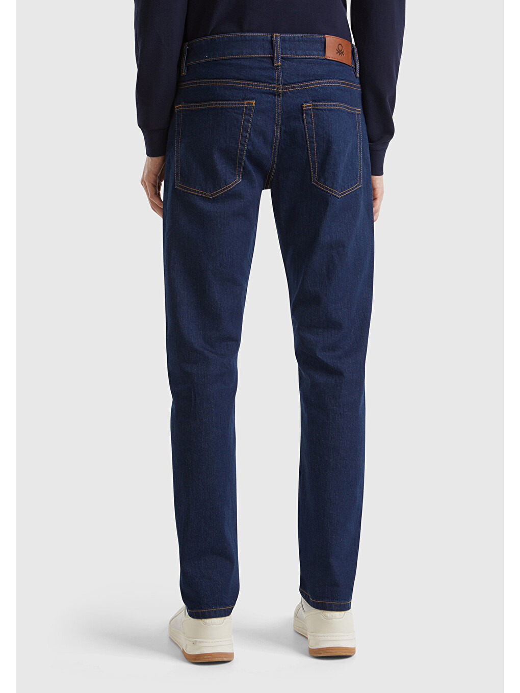 Erkek Koyu Mavi Pamuk Karışımlı Arkası Logo Etiketli Cepli Denim Jean Pantolon-2
