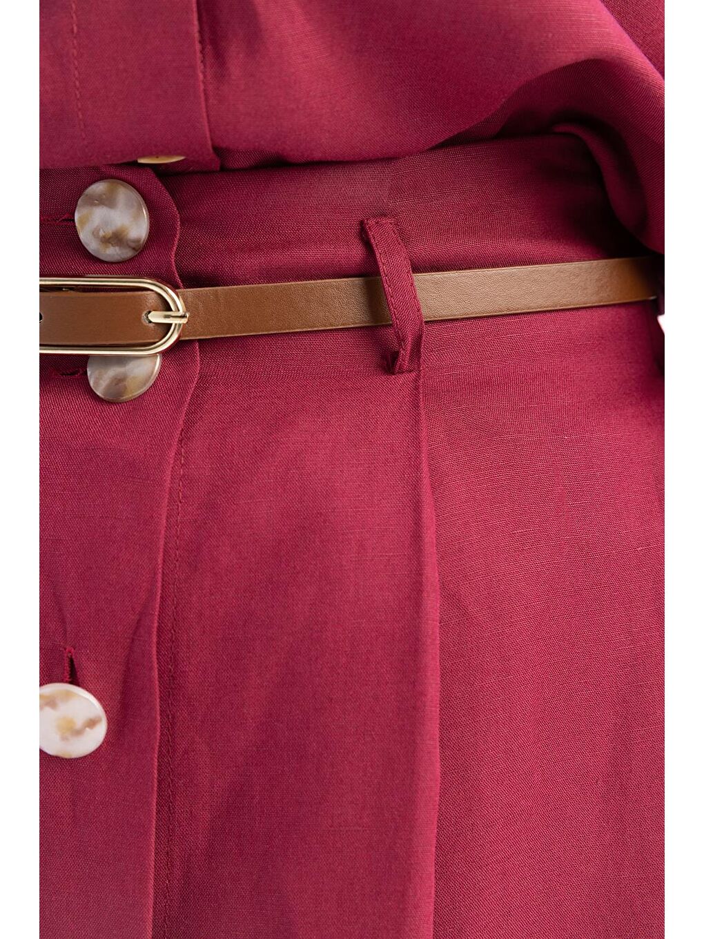 Kırmızı Vişne-Pileli Kemerli Kloş Etek-4