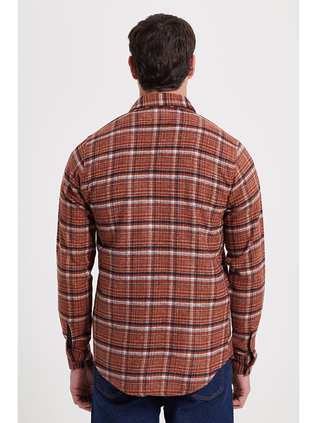 Kahverengi Erkek Slim Fit Dar Kesim Kareli Kışlık Oduncu Gömlek-5
