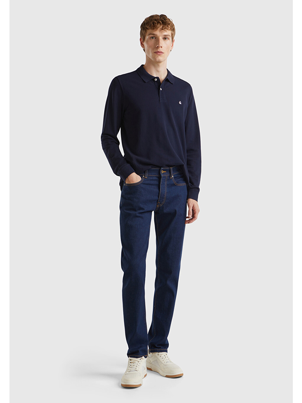 Erkek Koyu Mavi Pamuk Karışımlı Arkası Logo Etiketli Cepli Denim Jean Pantolon-4