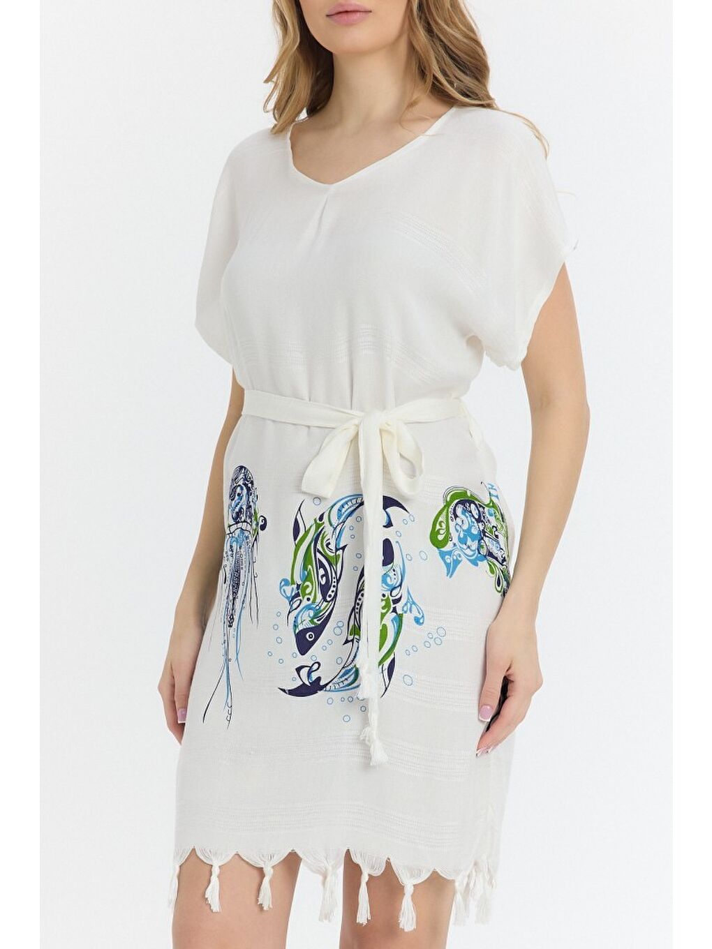 Turkuaz Copia Kadın Bambu Plaj Elbisesi-2