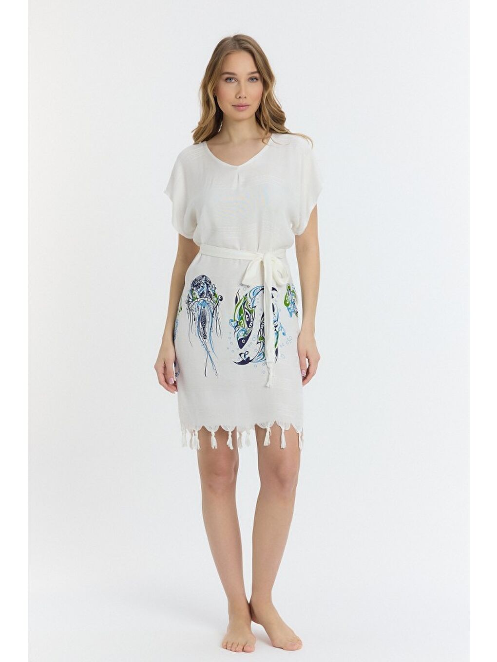 Turkuaz Copia Kadın Bambu Plaj Elbisesi-3