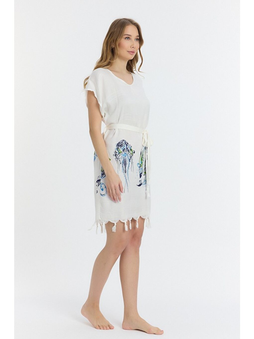 Turkuaz Copia Kadın Bambu Plaj Elbisesi-4