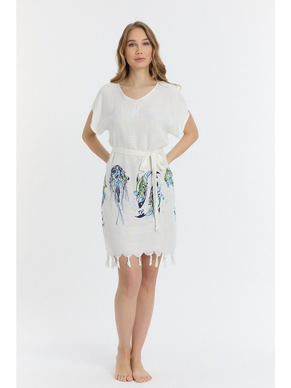 Turkuaz Copia Kadın Bambu Plaj Elbisesi-5