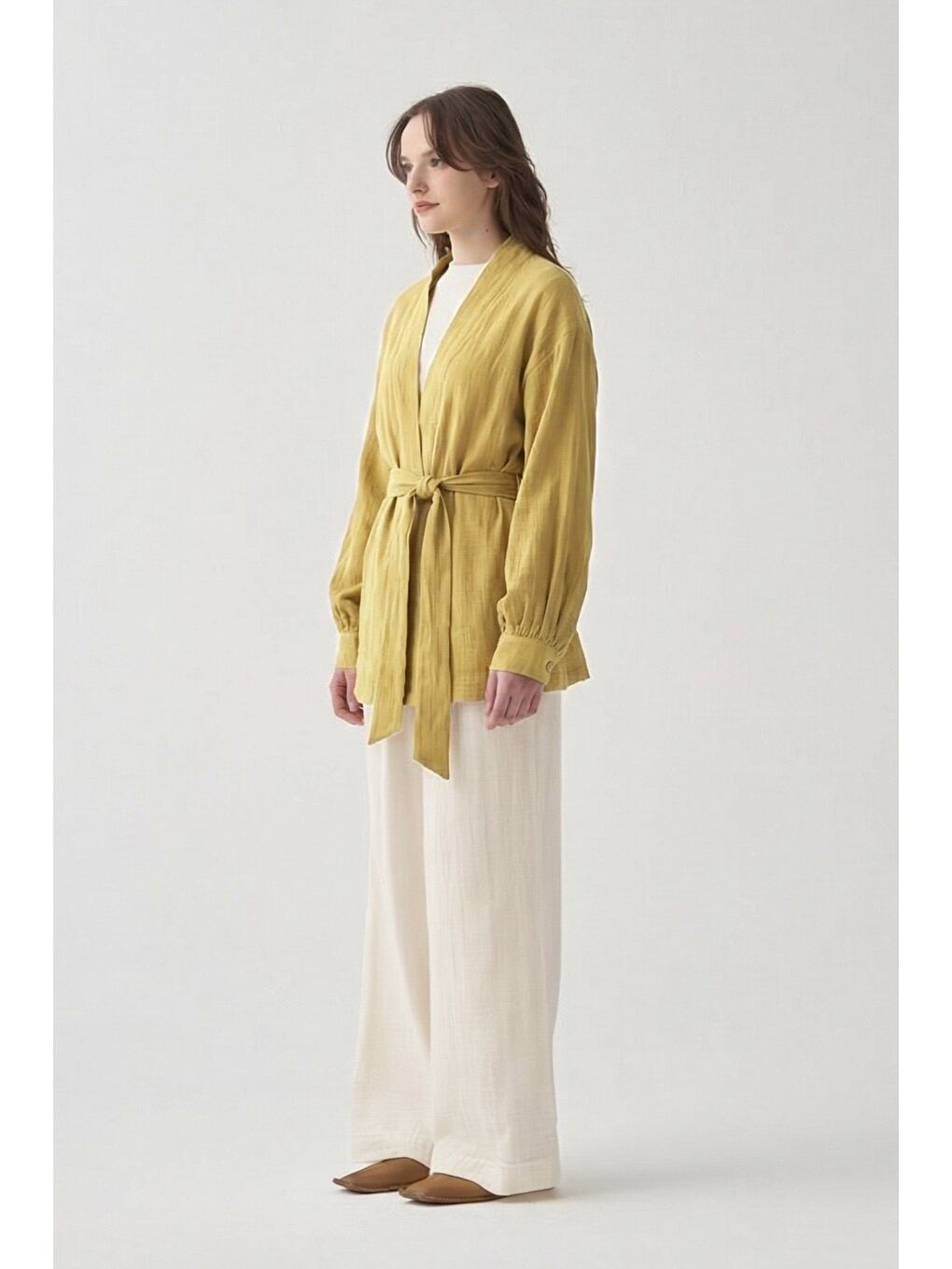 Soft Yeşil-Belden Bağlamalı Müslin Ceket-1