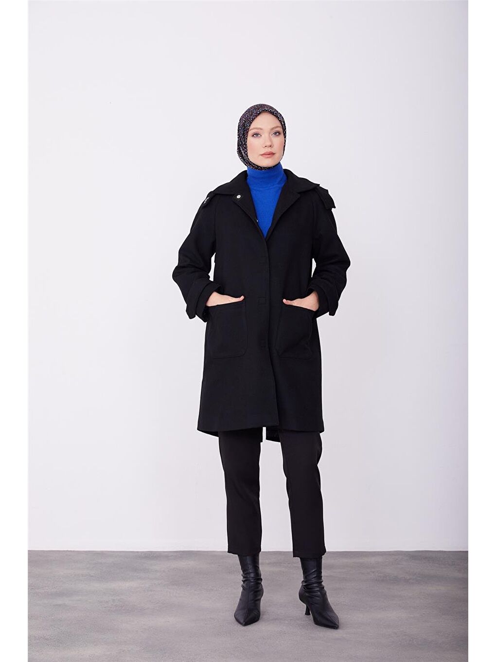 Seyyar Kapüşonlu Deri Mıktanıslı Parka Kaban 23K7217 Siyah-1