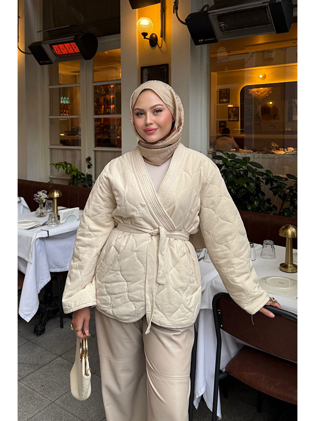 Ekru Kadın Nakış Desenli Bel Bağlamalı Ceket Krem