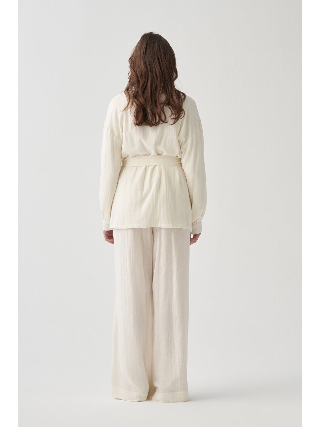 Ekru-Belden Bağlamalı Müslin Ceket-4