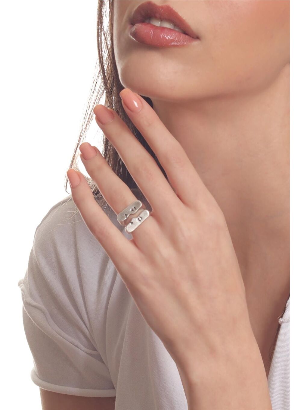 Gri Kadın 2 Parça Ayarlanabilir Yüz Silüeti Çift Yüzük-1