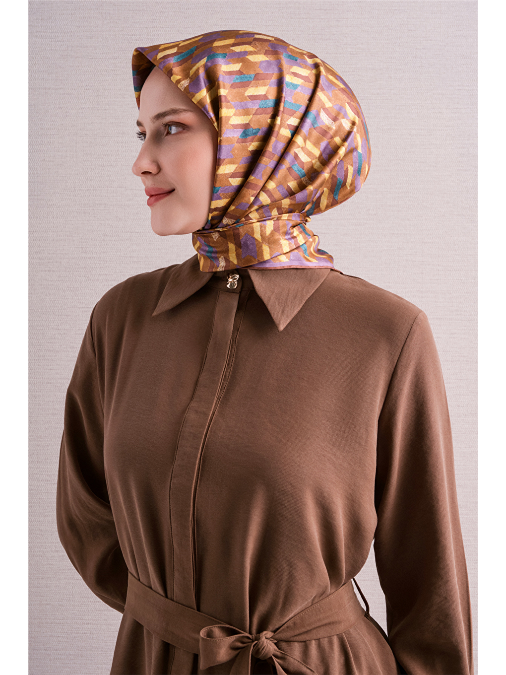 Kahverengi Saf İpek Twill Eşarp 9623d 82-2