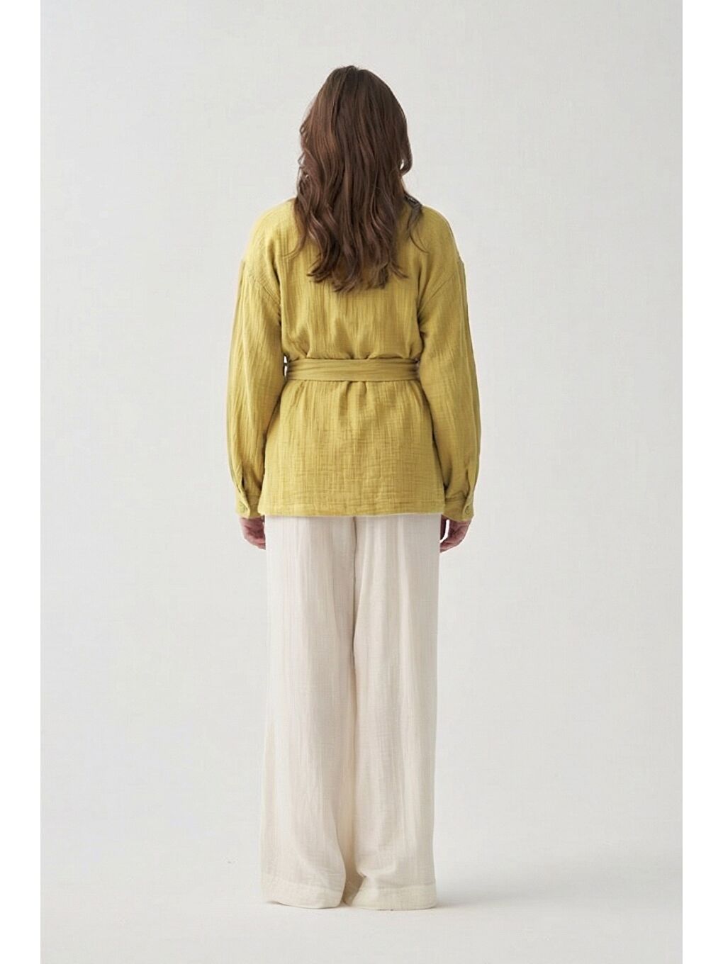 Soft Yeşil-Belden Bağlamalı Müslin Ceket-2