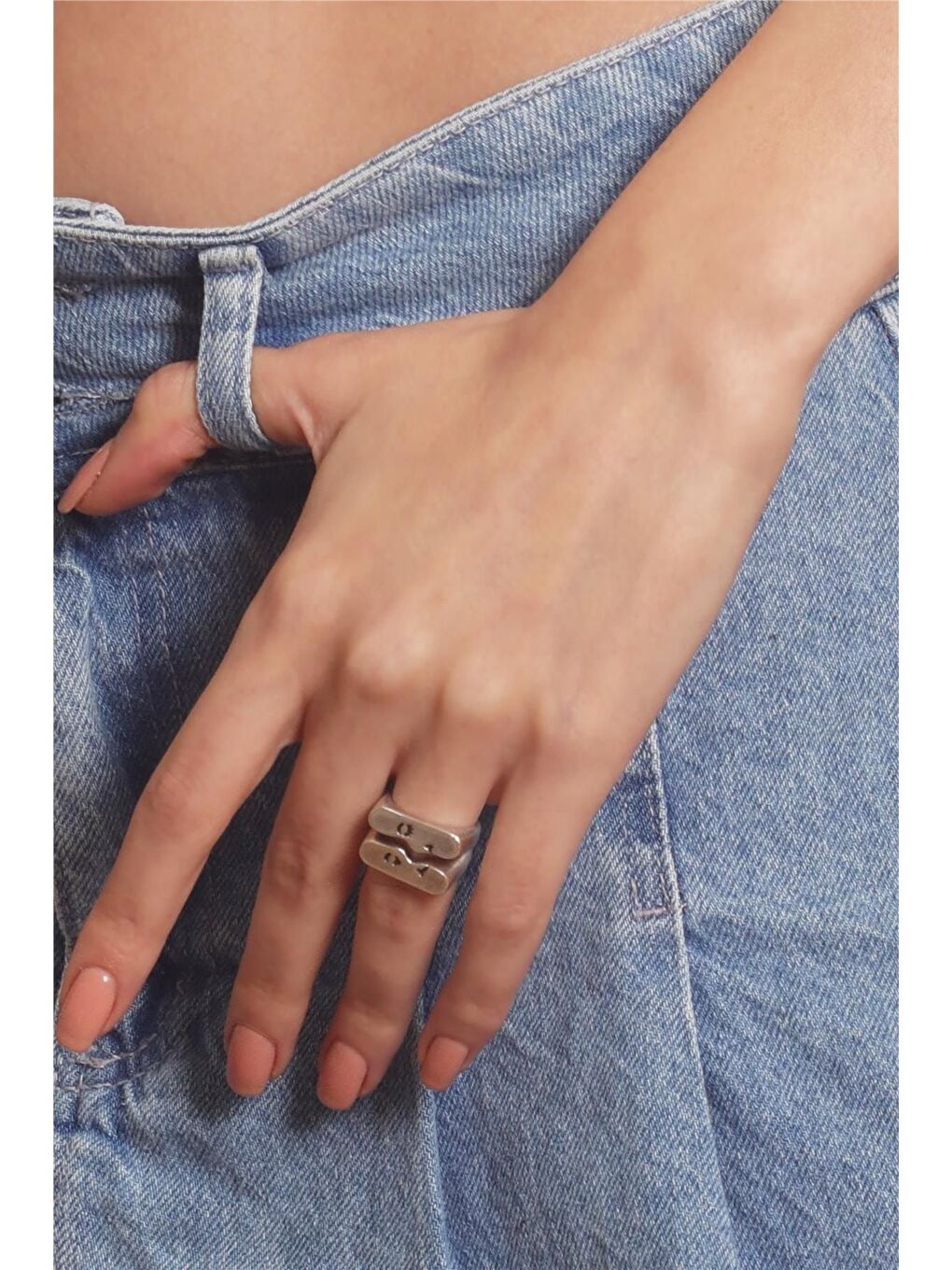 Gri Kadın 2 Parça Ayarlanabilir Yüz Silüeti Çift Yüzük-2